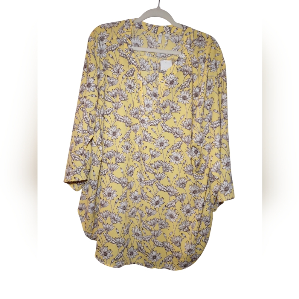 NWOT Daisy Butter Yellow Tunic Top Floral Gardencore Cottagecore Women 26/28W